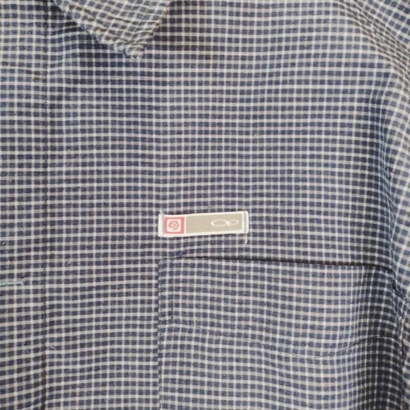 Vintage OP Ocean Pacific Mens L Button Up Shirt Blue and White Rayon SS Beach - Picture 6 of 12
